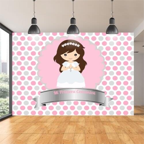 Background Photography Personalized Silver Pink Girl My First Communion Baptism Mi Bautizo Custom Photo Background Backdrop