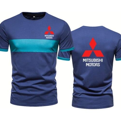 Summer casual Cotton Casual Trend Mens Short Sleeve Mitsubishi Car Logo Printing Splicing Fashion Harajuku Mens T-shirt
