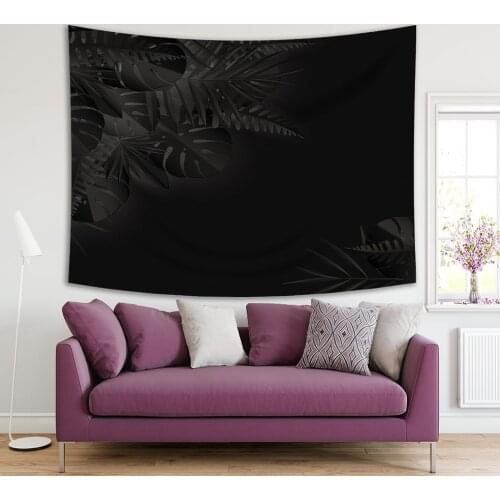 Tapestry Palm Monstera Tropical Leaves Origami Exotic Hawaiian Jungle Summertime Monochromic Art Black Gray