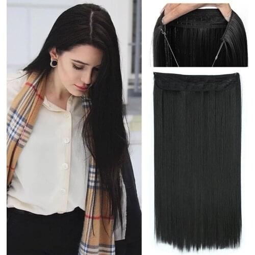 Halo Hair Extension Synthetic Natural Straight Secret Wire Hair With Adjustable Transparent Strip No Clip One Piece Hairpieces