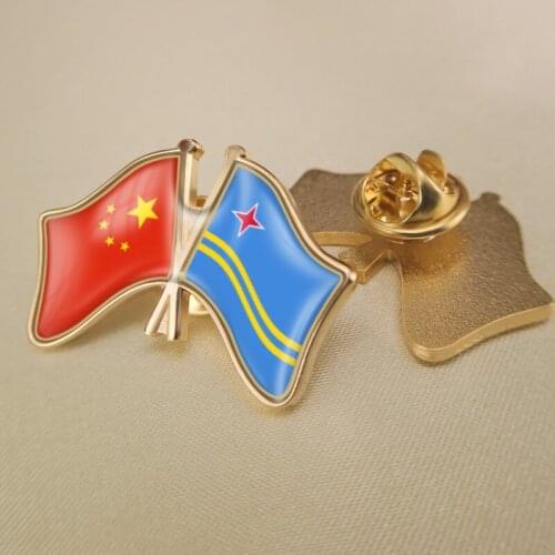 China and Aruba Crossed Double Friendship Flags Lapel Pins