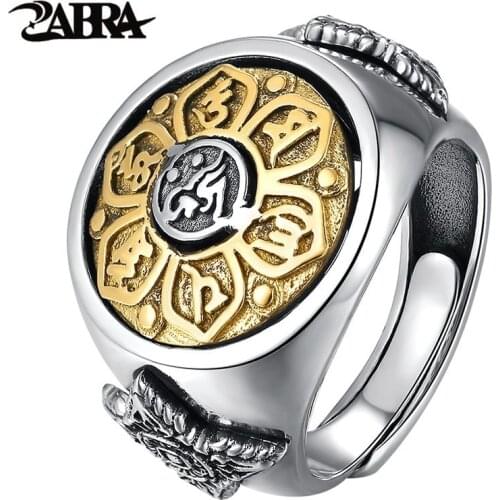 ZABRA 925 Sterling Silver Spin Ring For Men Women Open Size 2 Choices Buddha Six Words Signet Ring Vintage Rock Jewelry