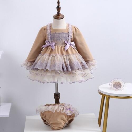3Pcs Little Girl Spanish Turkey Dress Baby Lolita Ball Gown Toddler Spain Royal Vintage Dresses Infant 1st Birthday Clothes