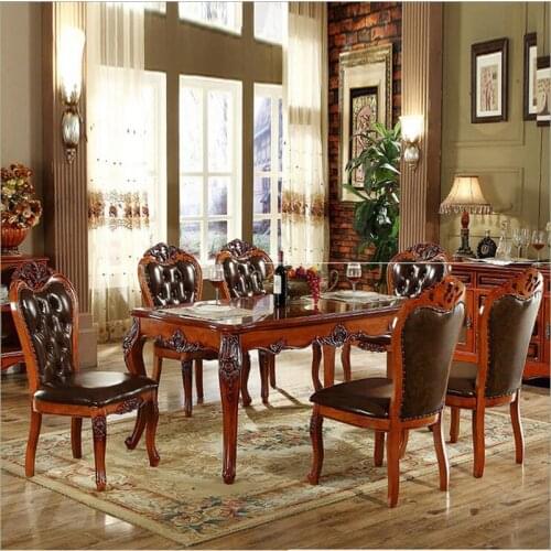 High quality European modern fabric chair dining table set 6 chairs 1088