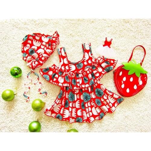 Sweet Elephant Bikini Kids Girls One Piece or 2 Pieces Swimming Suit Swimwear + Hat Summer Dress Beach Wear Swimsuit SA4014