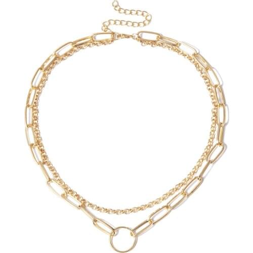 LATEEFA Retro Multilayer Geometric Necklace Womens Ring Fashion Punk Metal Charm Chain Choker Necklace Gift Jewelry Accessories