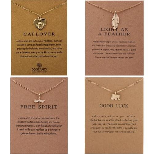 Fashion Card Feather Animal Necklace Elephant Dragonfly Butterfly Heart Necklaces Vintage Necklace Pendant Charm Women Gift