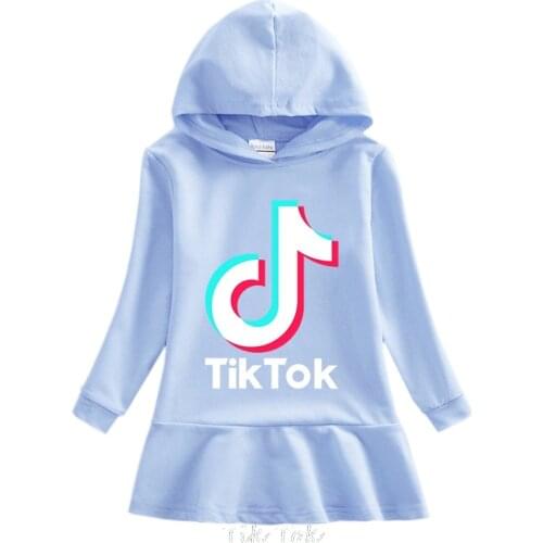 Fashion Girls Hooded Dress Kids Baby Clothes Tik Tok Pattern Princess Dress Long Sleeve Pleated Cotton Casual Party