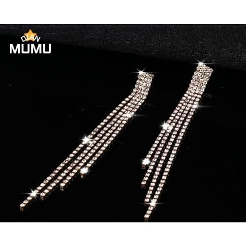 Trendy Long Tassel Drop Earrings for Women Korean Style Shiny Crystal Dangle Earring Weddings Party Fashion Jewelry Gifts