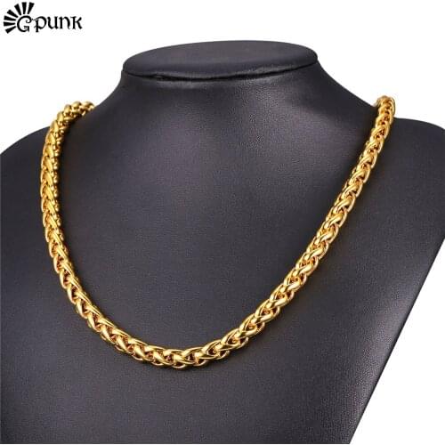 9mm Stainless Steel Wheat Chain Necklace For Men Gold color Hiphop Jewelry Link Chain 2016 Men Chain Necklace Wholesale N2169G