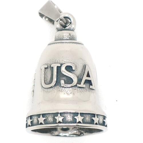 Mens 316L Stainless Steel Cool USA Flag Star Bell Pendant Newest