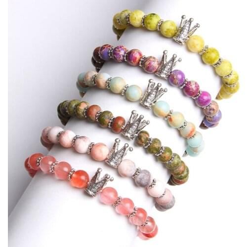 Natural purple imperial jaspe Grass yellow turquoises pink stone beads bracelet women zircon silver color charm bracelets gifts