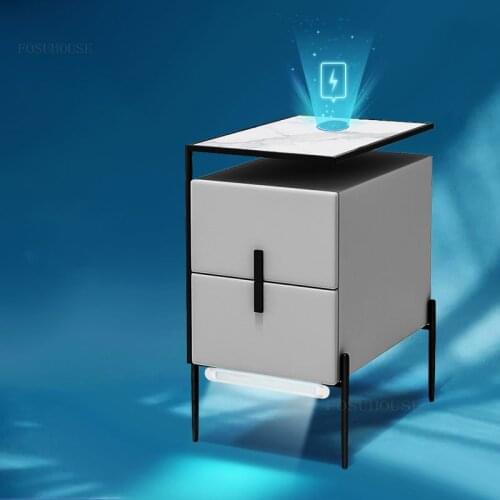 Nordic Induction LED Light Nightstand Minimalist Bedside Table Wireless Charging Nightstand Bedroom Furniture Smart Nightstands