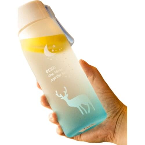 New 560ML Portable Outdoor Bottle Lightweight Frosted Cartoon Printing Water Bottle with Soft Handle for Travel Running Hiking