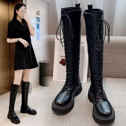2021 new padded winter knight boots women over the knee long square heel boots retro padded motorcycle boots with black buckle