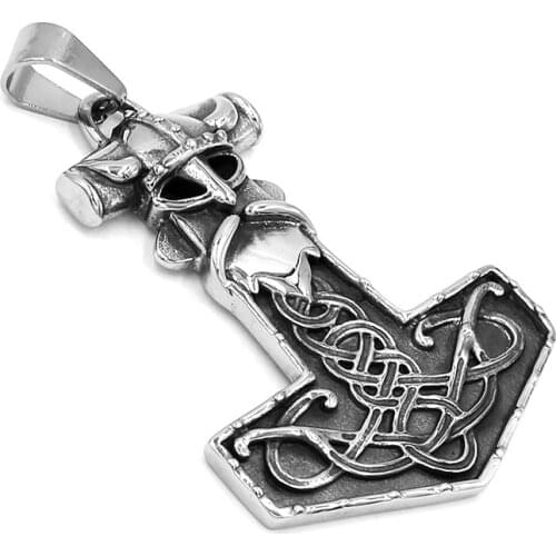 Wholesale Norse Viking Axe Pendant Odin Thor Hammer Pendant Stainless Steel Jewelry Celtic Knot Biker Mens Pendant 493B