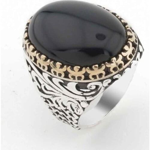 Oval Black Onyx Stone Silver Men 'S Ring