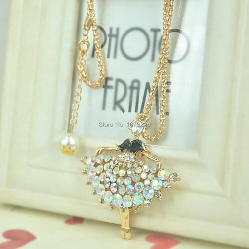 New Ballet Girl Dancer Pendant Necklace Women Crystal Rhinestone Bead Charm Girl Christmas Valentines Gift