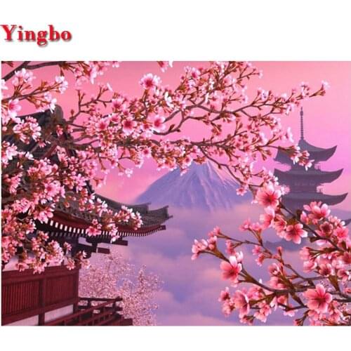 Full Square Round Drill DIY Diamond Painting sakura scenery diamond pictures mosaic diamond Embroidery sale Mount Fuji, Japan