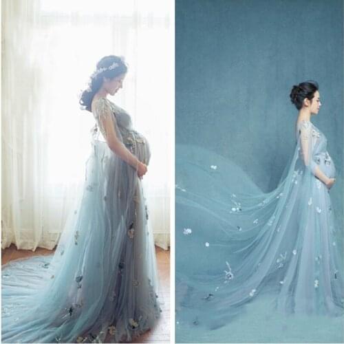 Maternity Photography Props Clothes Beach Long Lace Pregnancy Dress For Pregnant Women Clothing Photo Shoot Sequined