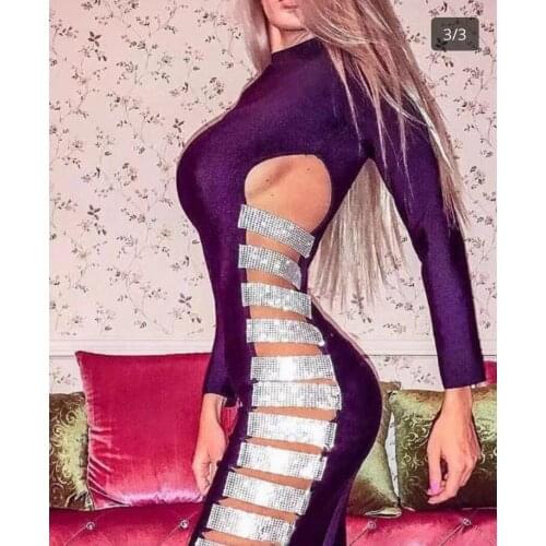 Sexy Dresses women party Night Elegant Club Black purple Hollow Up dinner Evening Style Party Celebrity Dress New Arrival