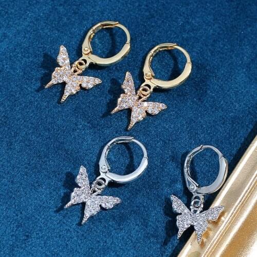 Trendy New Butterfly Drop Earrings For Women Gold Silver Color Shiny Crystal Earring Fashion Charm Jewelry Party Friendship Gift