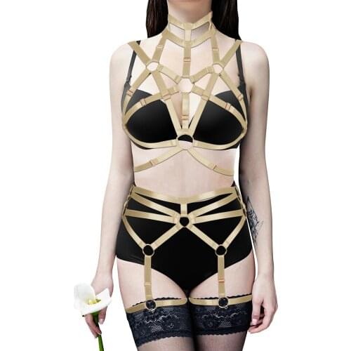 Sexy Underwear 2 Piece Harness Set Garter Belts Straps Bra Top Waist Leg Body Bondage Club Pole Dance Rave Womens Clothing