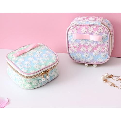 Sanitary Napkin Storage Bag Towel Carrying Bag Girl Heart Embroidery Cotton Cloth Large Capacity Storage Bag