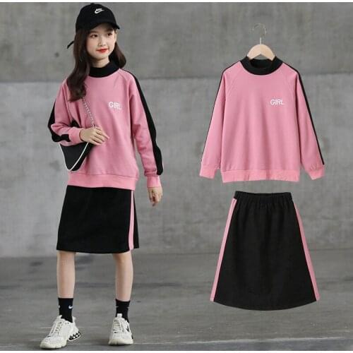 10 to 12 years Girls Sweatshirt Clothes Sets 2021 Fall Casual Sportwear Cotton Skirts 2 pieces Children Outfit