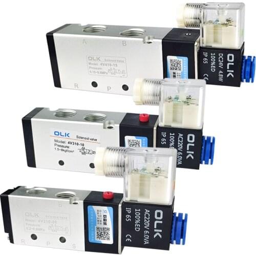 High Quality 4V210-08/4V310-10/4V410-15 2 Position 5 Port Five Way Control Air Valve Electromagnetic DC12V DC24V AC110V AC220V