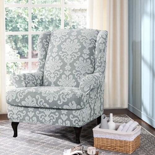 Thicken Jacquard Floral Wing Chair Cover Spandex Stretch Sofa Armchair Slipcover Wingback Lounge Chair Cushion Cover Funda Silla