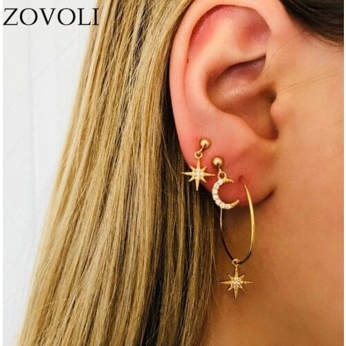 ZOVOLI Gold Star Moon Rhinestone Dangle Earrings Set For Women Statement Crystal Drop Earring Earrings 2020 Fashion Jewelry 4pcs