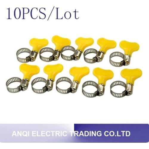 10pcs/lot 8mm-12mm/10-16mm/13-19mm/16-25mm/19-29mm Type Hose Clamps with handle,304 Stainless steel hose Clamp Hoop Pipe Clips