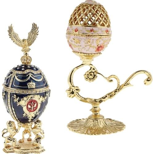 2Pcs Easter Enamel Metal Embroidery Figurine Egg Case Jewelry Box Organizers