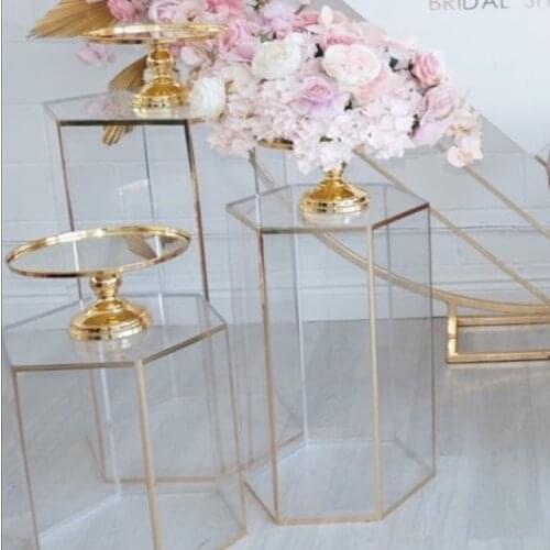 3pcs/set)New style Wholesale Acrylic Tube Cake Stand Plexiglass Gold clear Display Plinth sunyu2609