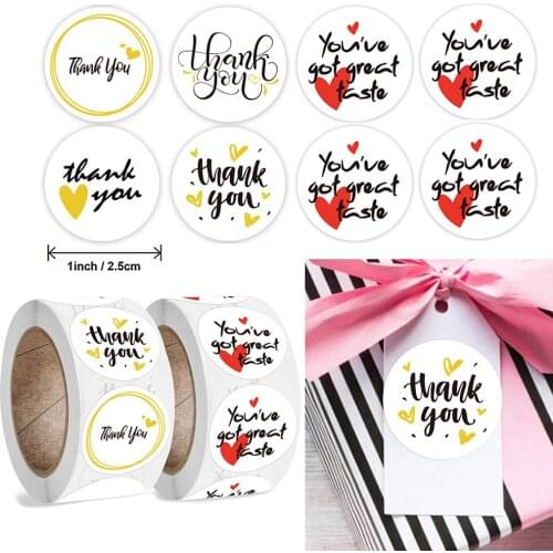 500pcs/roll Thank You Stickers 2.5cm Love Heart Gift Greeting Card Labels Kawaii Scrapbooking Decorations Stationery Stickers