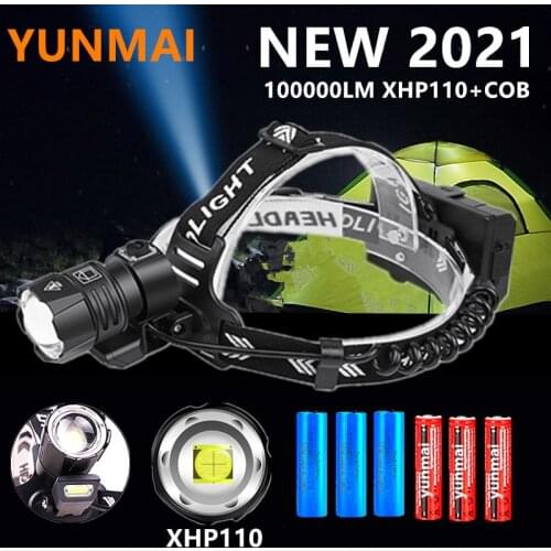 1000000Lm XHP110 USB Rechargeable Led With COB Light Head lamp 6000mah Powerful Headlight Hunting Lantern Waterproof Use 3x18650