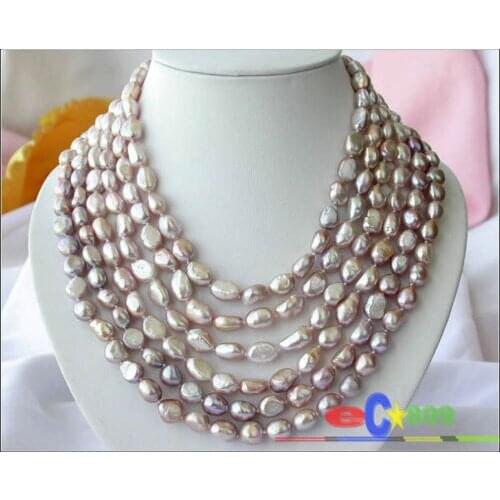 6ROW 8mmx12mm-9mmx14mm lavender BAROQUE FW CULTURED PEARL NECKLACE 16-21"