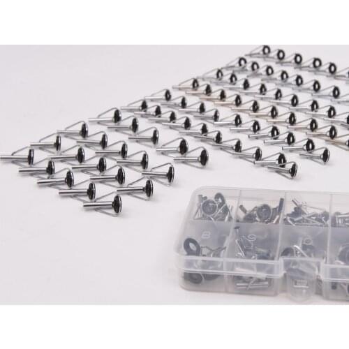 80Pcs Fishing Rod Guide Guides Tip Set Repair Kit with Fish Box Stainless Steel Practical Sturdy Black Replacement Repair Kit