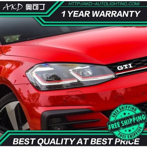 AKD tuning cars Headlight For VW 2018Golf 7.5 MK7.5 Golf7 Headlights LED DRL Running lights Bi-Xenon Beam Fog lights angel