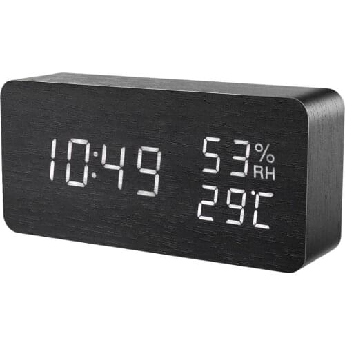 ORIA Digital Alarm Clock LED Wooden Clock Alarm Clock Voice Control Timer Date Temperature Humidity Bedroom Office Home Decor