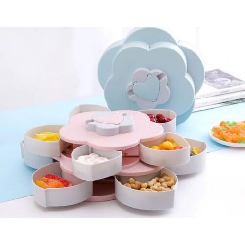 Double Layer Fruit Bowl Petal Form Tray Dish Plate Appetizer Kitchen Tray TB Sale