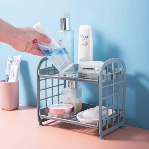 Double Layer Kitchen Desktop Living Room Plastic Cosmetics Desktop Finishing Bathroom Accessories Organizer Storage Rack