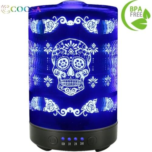 Essential Oil Diffuser Metal Skull Flower Pattern 7 Color Changing Lights Cool Mist Humidifier for Home Office Bedroom Baby Room
