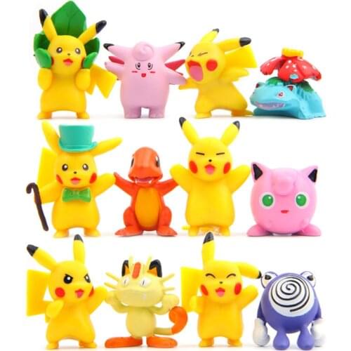 12pcs/lot TAKARA TOMY Pokemon Action Figures Toys DIY Cute Pikachu PVC Action Figures Toys Props Decor Children Toy Home Decor