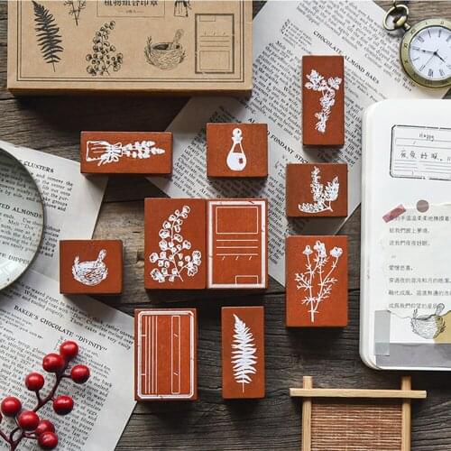 Natural Series of Retro Plants Planner stamp DIY wooden rubber stamps for Handbook Hand Ledger Decoration Scrapbooking Stamps