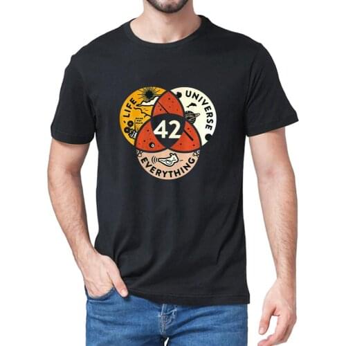 Unisex 100% Cotton 42 The Answer To Life The Universe And Everything Douglas Adams Black Mens T-shirt Women Soft Tee Tshirt