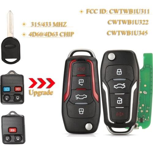Kutery Modified Remote Car Flip Key 315/433Mhz For Ford F150 Explorer Focus Edge Escape Ranger Mustang Flex Mercury Lincoln