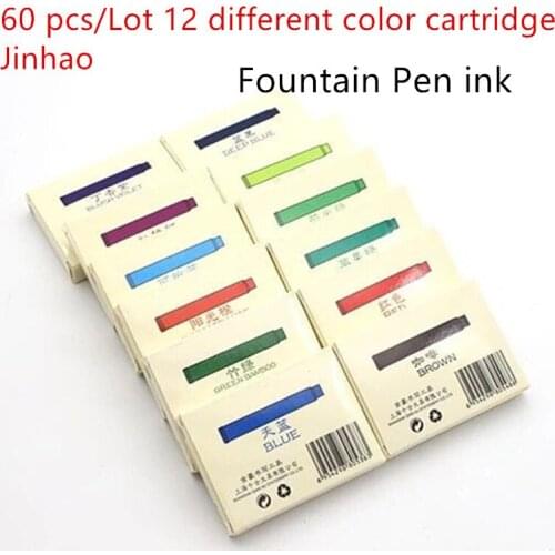 60 pcs/Lot 12 different color cartridge Jinhao fountain pen universal ink supplies Stationery Office school accessories A6294