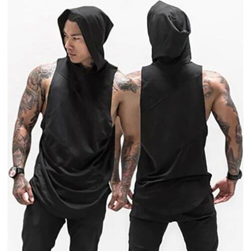 Bodybuilding Stringer Tank Tops Men Gym Stringer Sleeveless Hooded Shirt Fitness Mens Workout Clothing Cotton hooded Vest